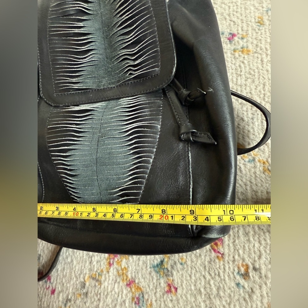 Black Leather Women's Backpack with Textured Front Panel - Picture 9 of 10